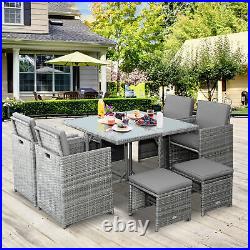 9 Piece Outdoor Patio Furniture Garden Dining Set Table Armchairs and Ottoman