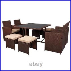 9 Pieces Garden Furniture Set Patio Rattan Sofa with Glass Table with Cushion