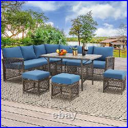 AECOJOY 7PCS Patio Furniture Set Outdoor Wicker Conversation Set WithDining Table