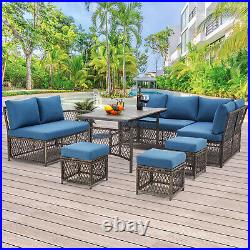 AECOJOY 7PCS Patio Furniture Set Outdoor Wicker Conversation Set WithDining Table