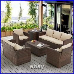AECOJOY 7-Pieces Patio Sectional Sofa Outdoor Wicker Furniture Set WithStorage Box
