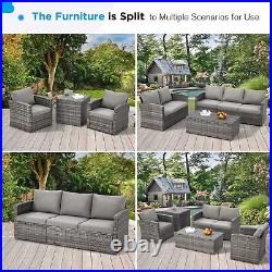 AECOJOY 7 Pieces Sectional Sofa Patio Furniture Set with Storage Boxes