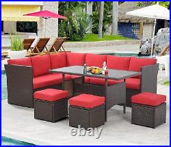 All Weather Wicker 7 Pieces Outdoor Patio Furniture Set with Dining Table&Chair