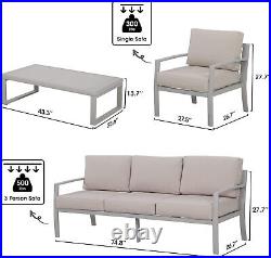 Aluminum Patio Furniture, 4 Pcs Outdoor Conversation Set, Modern Sectional Sofa