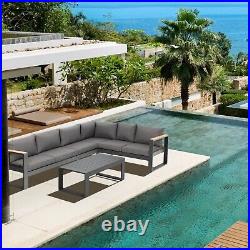 Aoodor 5PCS Outdoor Metal Sofa Aluminum Sectional Patio Furniture Set with Cushion