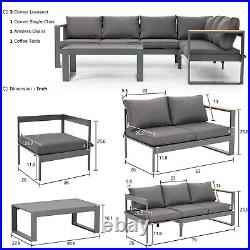 Aoodor 5PCS Outdoor Metal Sofa Aluminum Sectional Patio Furniture Set with Cushion