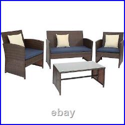 Ardfield Rattan 4-Piece Patio Furniture Set Brown and Navy Blue by Sunnydaze