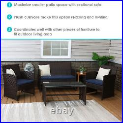 Ardfield Rattan 4-Piece Patio Furniture Set Brown and Navy Blue by Sunnydaze