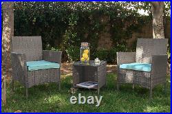 Barton 3pcs Outdoor Wicker Patio Chair Set Rattan Furniture Table Seat Cushion