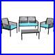 Coachford Rattan 4-Piece Patio Furniture Set Blue Cushions by Sunnydaze