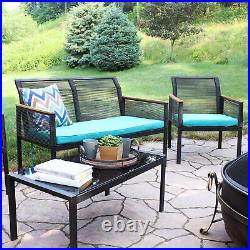 Coachford Rattan 4-Piece Patio Furniture Set Blue Cushions by Sunnydaze
