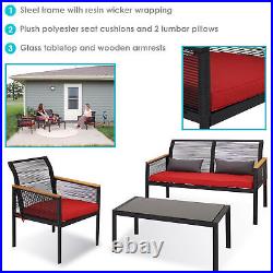 Coachford Rattan 4-Piece Patio Furniture Set Red Cushions by Sunnydaze