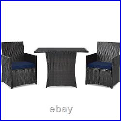 Costway 3PCS Patio Rattan Furniture Set Cushion Sofa Armrest Garden Deck Navy