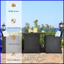 Costway 3PCS Patio Rattan Furniture Set Cushion Sofa Armrest Garden Deck Navy