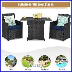 Costway 3PCS Patio Rattan Furniture Set Cushion Sofa Armrest Garden Deck Navy