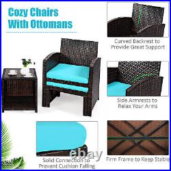 Costway 5PCS Patio Rattan Wicker Furniture Set Sofa Ottoman Cushion Turquoise