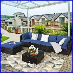 Costway 6PCS Outdoor Patio Rattan Furniture Set Cushioned Sectional Sofa Navy
