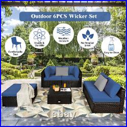 Costway 6PCS Outdoor Patio Rattan Furniture Set Cushioned Sectional Sofa Navy