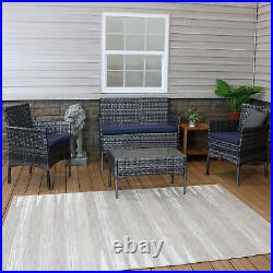 Dunmore Rattan 4-Piece Patio Furniture Set Gray and Navy Blue by Sunnydaze