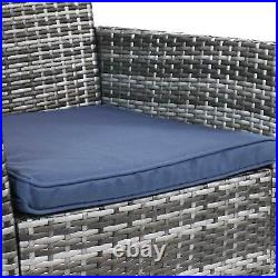 Dunmore Rattan 4-Piece Patio Furniture Set Gray and Navy Blue by Sunnydaze