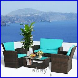 FDW 4 Pieces Outdoor Patio Furniture Sets Sectional Sofa Wicker Conversation Set