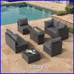 Gray Outdoor 8 Pieces Patio Furniture Set with Propane Fire Pit Table And Sofa
