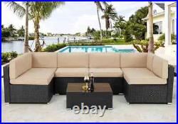 Luxury 7 Piece Outdoor Patio Furniture Set, Wicker Rattan Sectional Couch Chairs