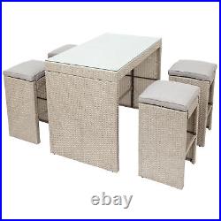 Merax 5 PCS Outdoor Patio Bar Table Chair Set Wicker Rattan Furniture WithCushion