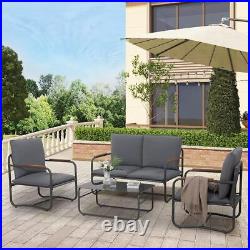Metal Patio Furniture Set 4PCS Wide Seat Conversation Set Outdoor Sectional Sofa