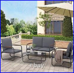 Metal Patio Furniture Set of 4, Wide Seating Outdoor Sectional Conversation Sofa