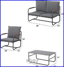 Metal Patio Furniture Set of 4, Wide Seating Outdoor Sectional Conversation Sofa