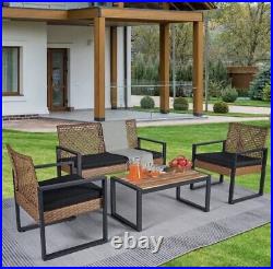 Modern Outdoor Patio Furniture Set 4-Piece Rattan Sofa Tea Table Garden Set