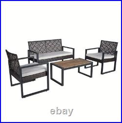 Modern Outdoor Patio Furniture Set 4-Piece Rattan Sofa Tea Table Garden Set