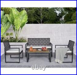 Modern Outdoor Patio Furniture Set 4-Piece Rattan Sofa Tea Table Garden Set