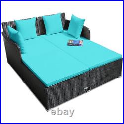 Outdoor Patio Day Bed Lounge Chair w Cushion Rattan Wicker Loveseat Sofa Blue