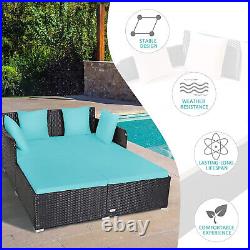 Outdoor Patio Day Bed Lounge Chair w Cushion Rattan Wicker Loveseat Sofa Blue