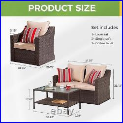 Outdoor Patio Furniture Set Black PE Wicker Conversation Set with Khaki Cushion
