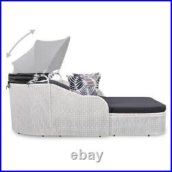 Outdoor Patio Furniture Set Rattan Daybed Sunbed with Retractable Canopy Pillows