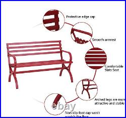 Outdoor Patio Furniture Set Slatted Metal Table &Bench Set Yard Conversation Set