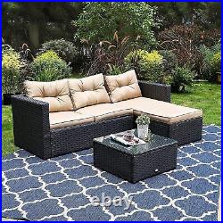 Outdoor Patio Furniture Set of 3 Sectional Sofa Rattan Wicker Chair End Table US