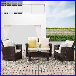 Outdoor Patio Furniture Set of 4, Rattan Wicker Conversation Sofa with Cushion