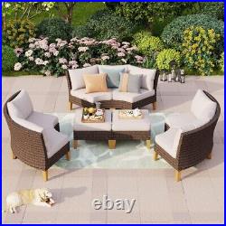 Outdoor Patio Furniture Sets Half-Moon Curved Sectional Sofa Rattan Wicker Chair