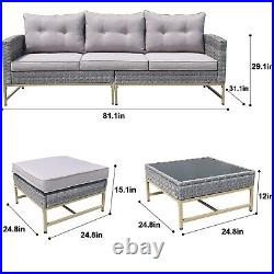 Outdoor Patio Sectional Furniture PE Wicker Rattan Sofa Set With Grey Cushions