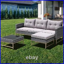 Outdoor Patio Sectional Furniture PE Wicker Rattan Sofa Set With Grey Cushions