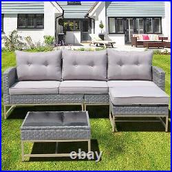 Outdoor Patio Wicker Furniture Set L-shaped Sectional Sofa Set with Side Table