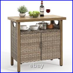 Outdoor Storage Cabinet Patio Wicker Bar Counter Table 2 Doors Backyard Patio