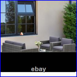 Outside Rattan Wicker Chair/Sectional Set for Patio with Glass Coffee Table