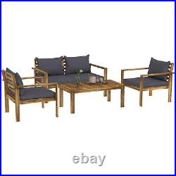 Outsunny 4 PCs Wood Outdoor Patio Furniture Set with Table, Cushions