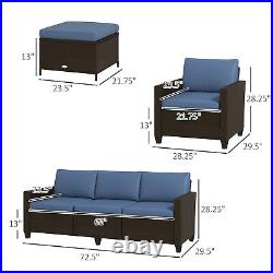 Outsunny 5 PC Patio Furniture Set with Three-seater Sofa, Armchair, Coffee