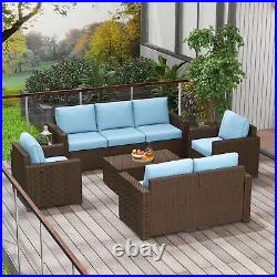 Outsunny Patio Furniture Set with Cushions, Conversation Sofa Set, Blue